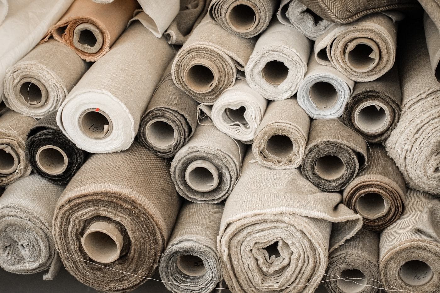 Rolls of fabric stacked for supply